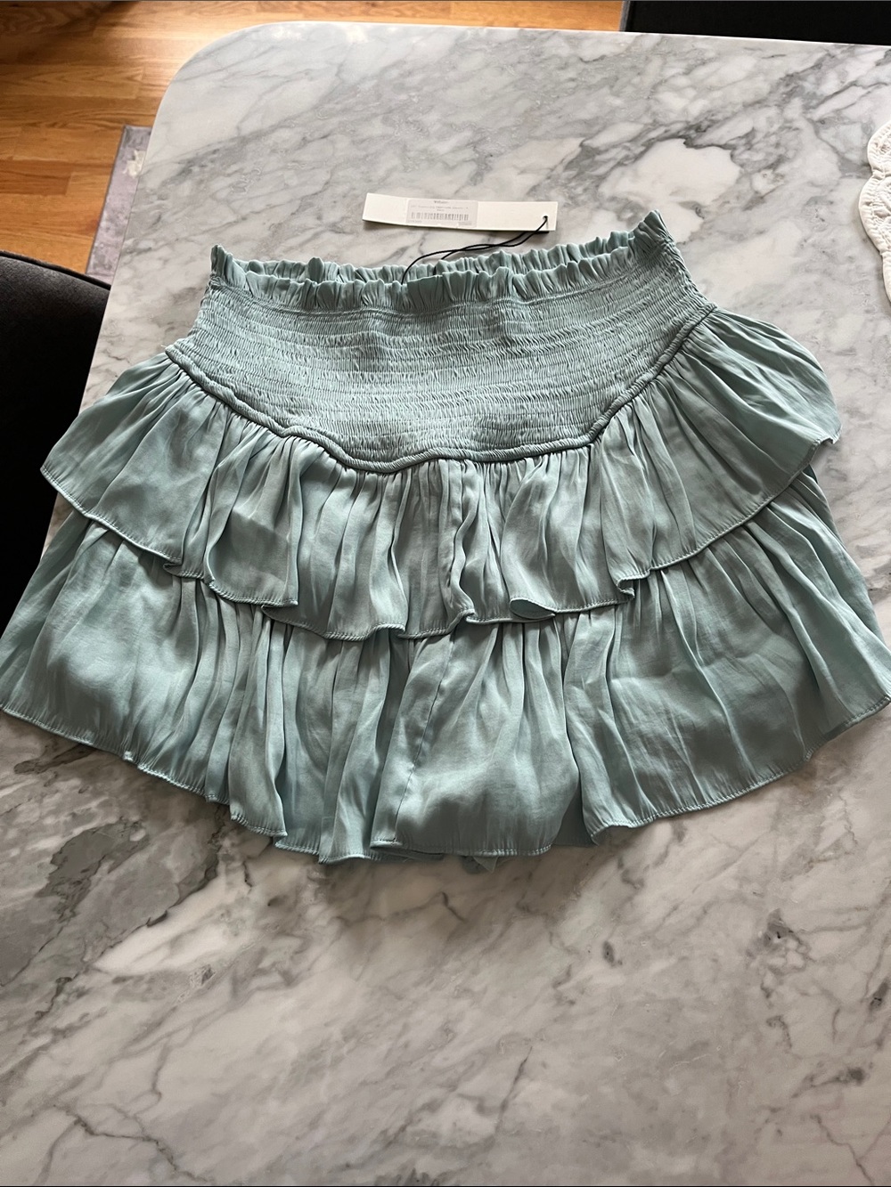 Mustard Seed Light Aqua Smocked Tiered Mini Skirt with Shorts